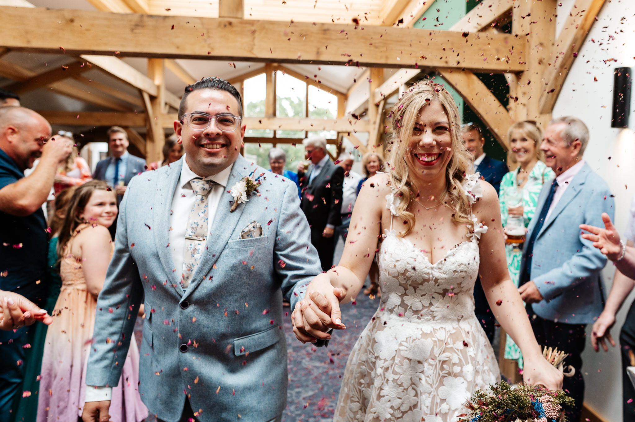 confetti shot from inside the reception venue 